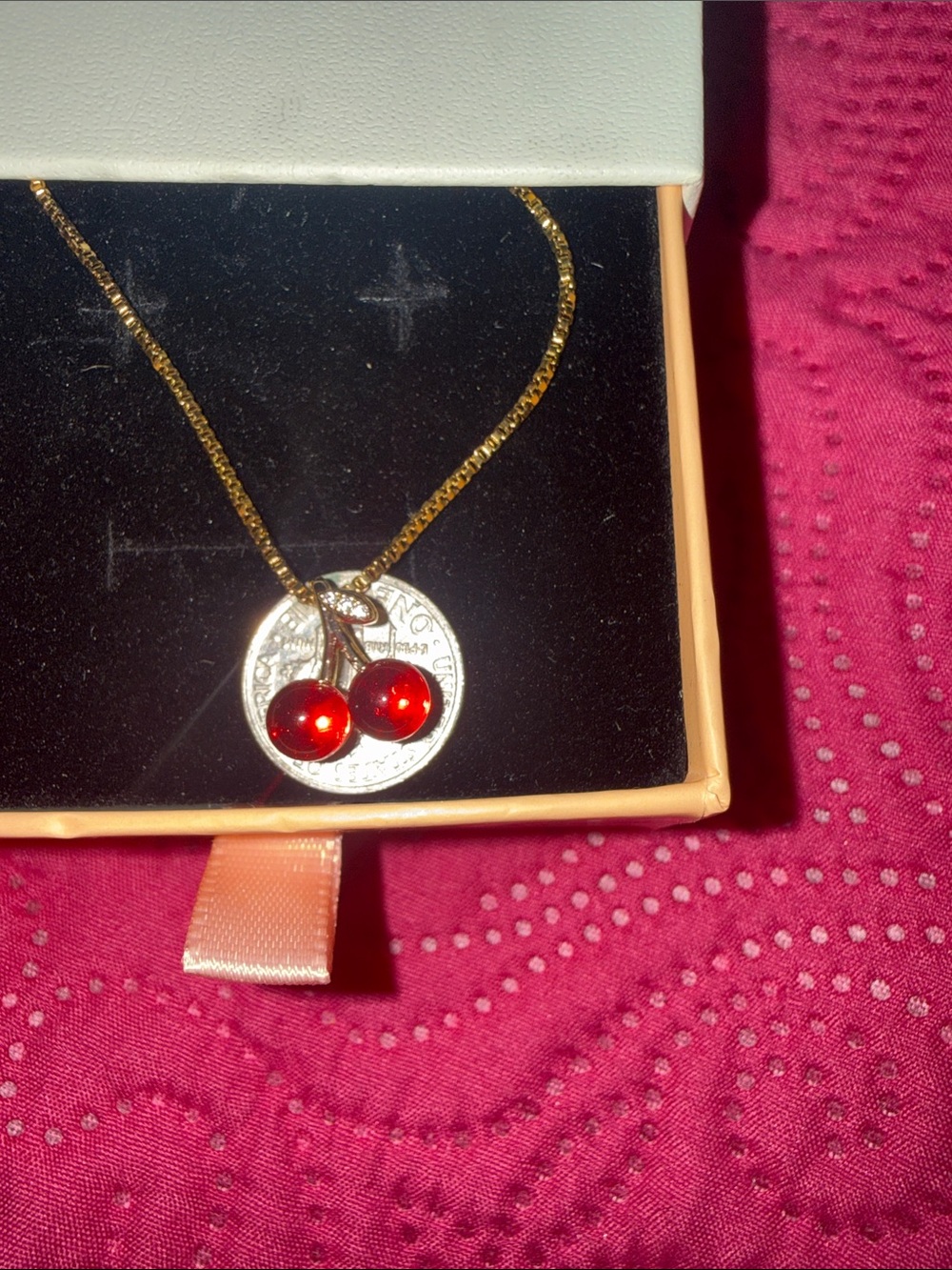 Solarié Gold Cherry Pendant Necklace in Red - Picture 2 of 2